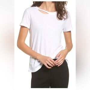 n:Philanthropy Women's White Distressed Crew-Neck HARLOW Tee Shirt Size SMALL